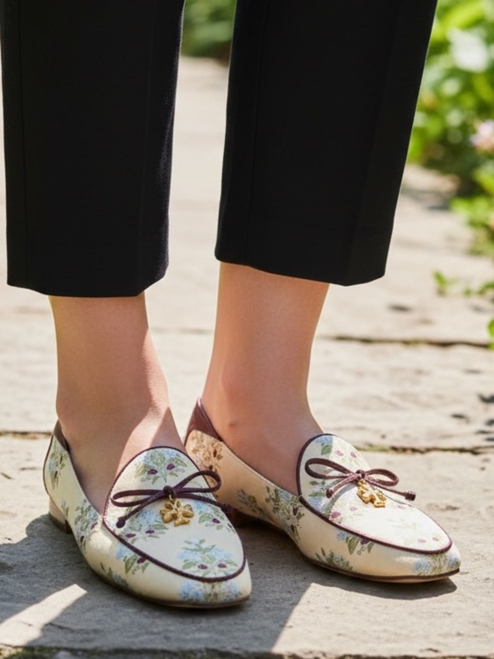 Tory Burch Charm Loafer in Bouquet Jacquard/Plum Nappa Leather Size 10